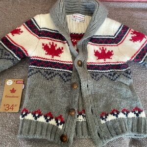 Canadiana Gray and Red Kids Cardigan